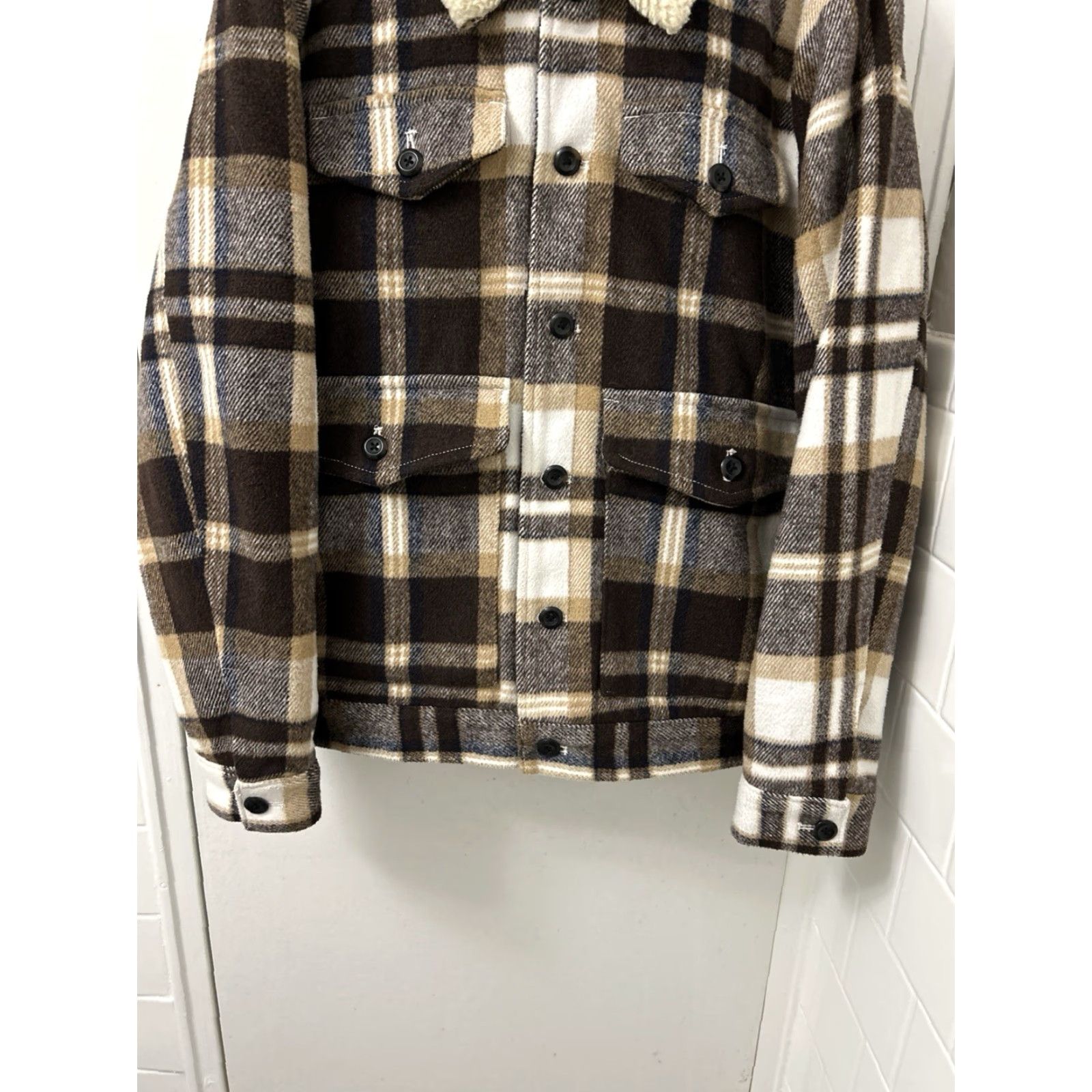 Banana Republic Banana Republic Jacket Mens M Brown Plaid Wool Sherpa Collar Pockets L/S Quilted Lined Fall Winter Vintage: No Size US M / EU 48-50 / 2 - 3 Thumbnail