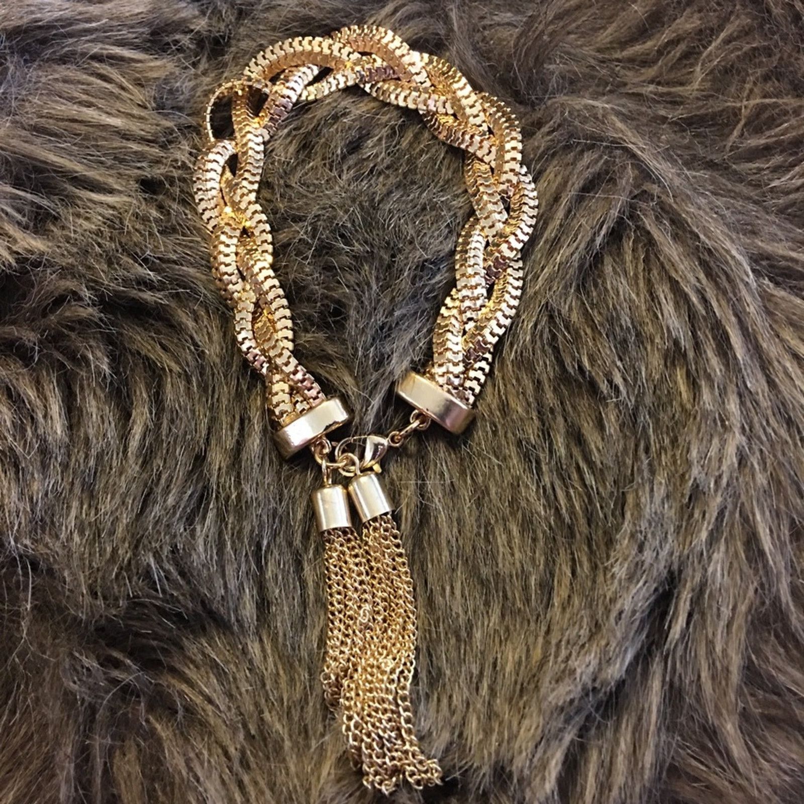 Jewelry Gold tone braided chain bracelet with tassel Size ONE SIZE - 6 Thumbnail