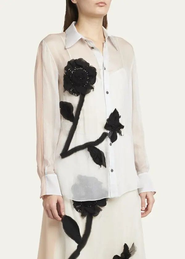 Marni o1w1db11125 Bicolor Classic Long-Sleeve Silk Shirt in White Size M / US 6-8 / IT 42-44 - 7 Thumbnail