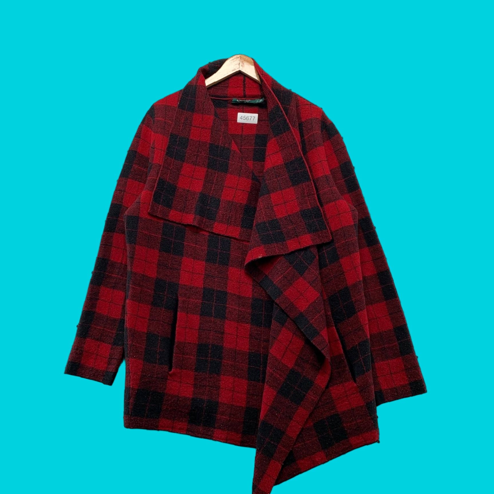 Ralph Lauren Lauren Ralph Lauren Wool Cardigan Shawl Womens XL Open Buffalo Plaid Red Black Cardigan Women XL Red Buffalo Plaid Knit Wool Open Casual 90s? Size XL / US 12-14 / IT 48-50 - 1 Thumbnail