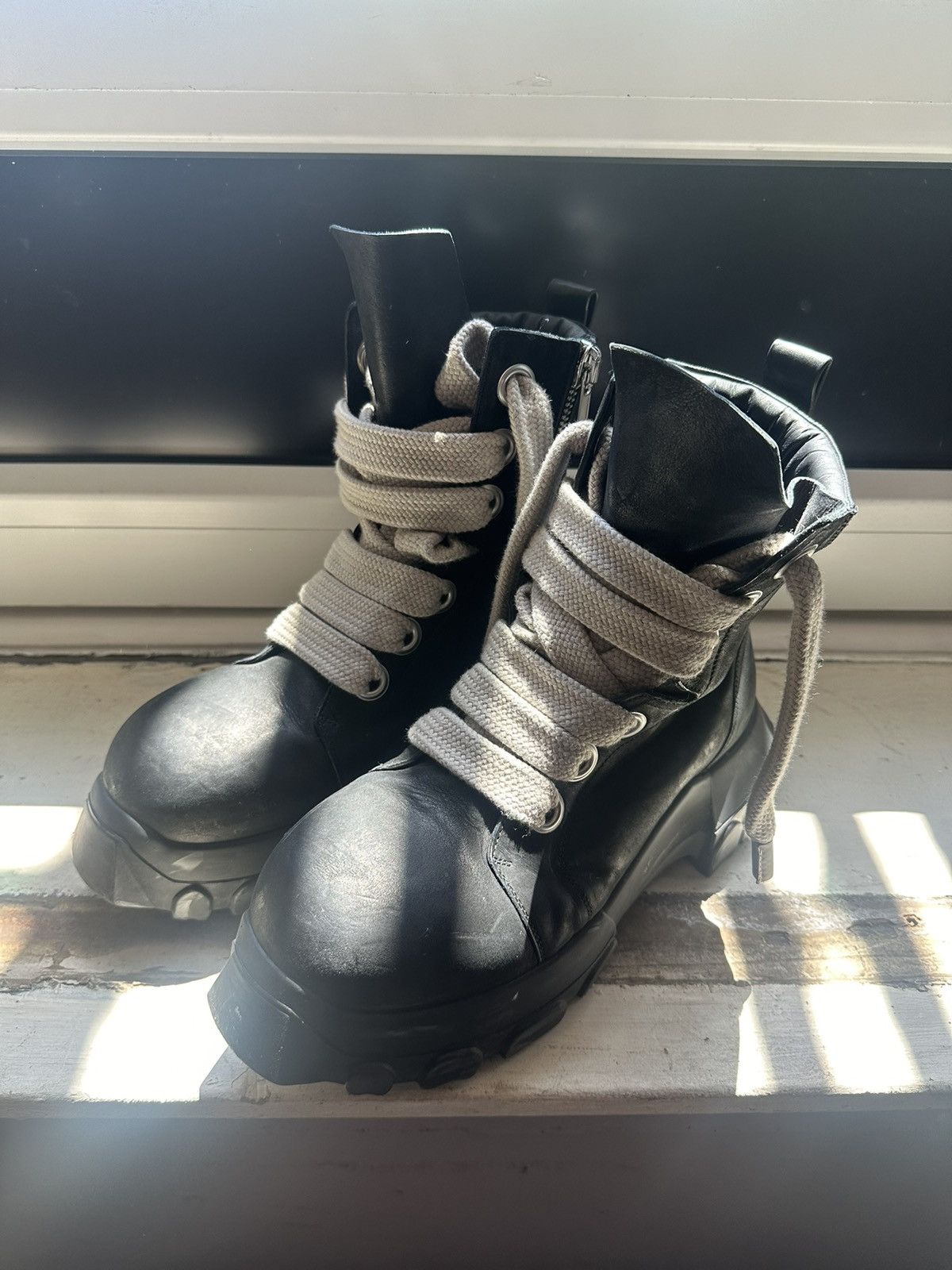 image of Rick Owens Black Jumbo Laced Bozo Tractor Boots, Men's (Size 9)