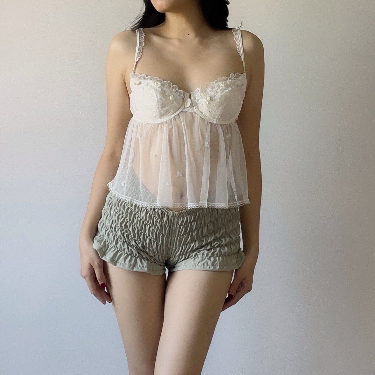 Romantic White Floral Embroidered Mesh Bustier Top (34C/32D)