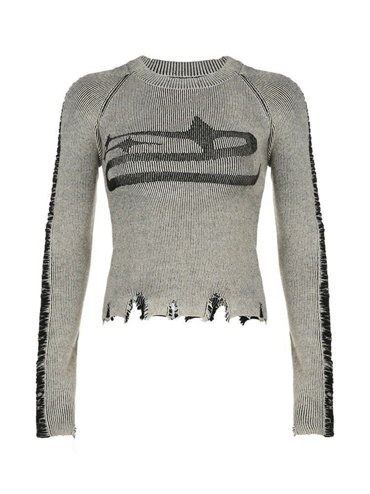 Other Grey Ripped Distressed Womens Long Sleeve Star Sweater Size M / US 6-8 / IT 42-44 - 4 Thumbnail