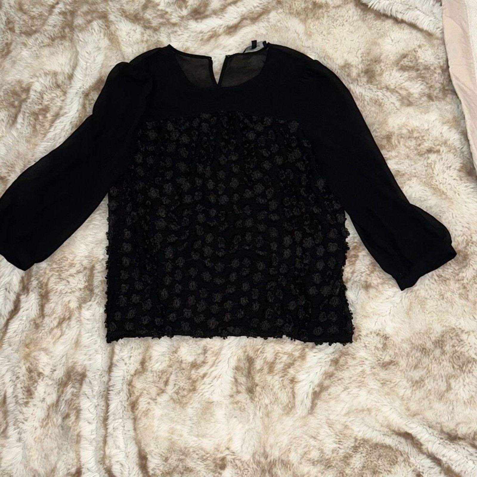Madewell Madewell Floral Textured Black Sheer Blouse | Sz M Size M / US 6-8 / IT 42-44 - 2 Thumbnail