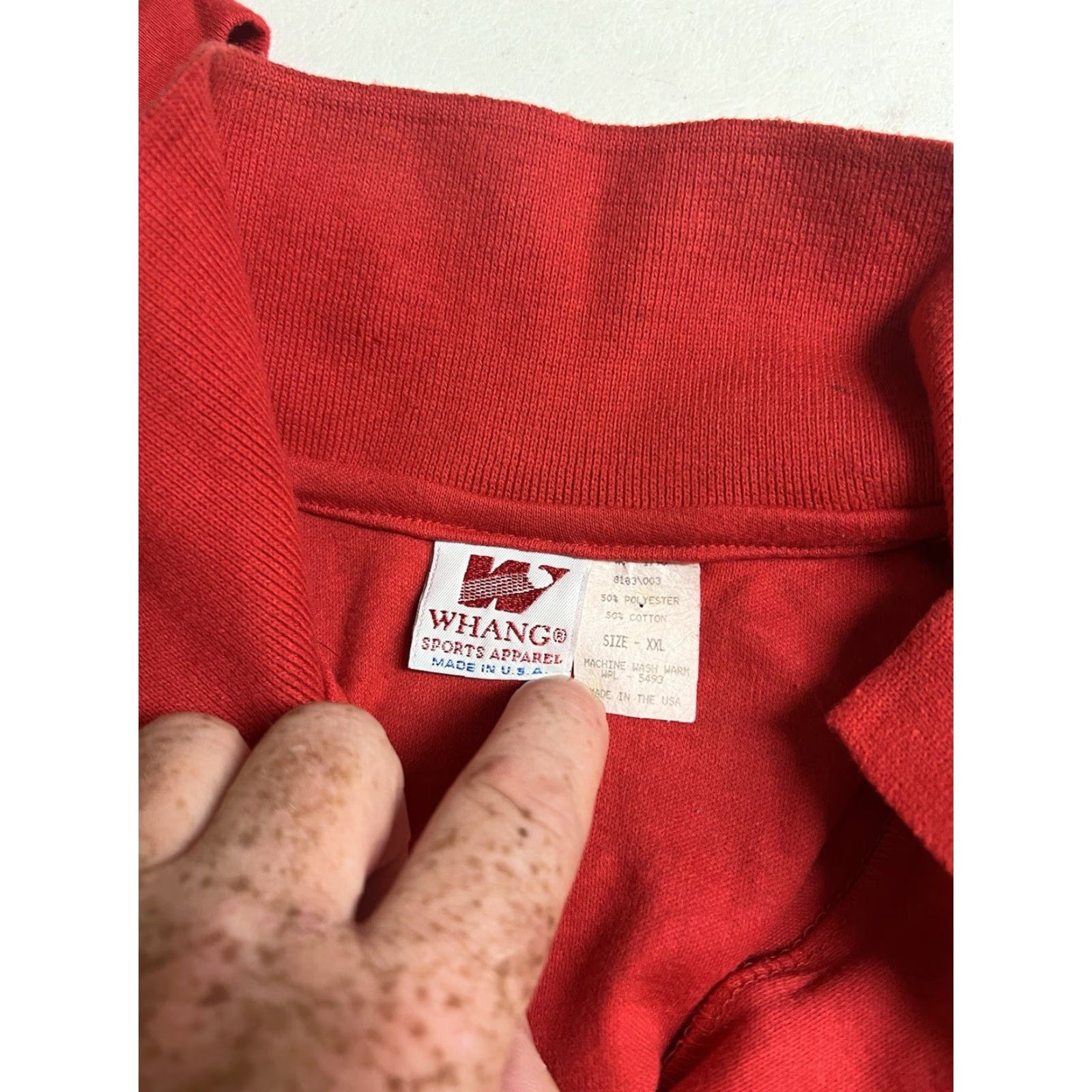 Vintage VINTAGE Whang 2XL Red Cotton Blend Polo Shirt Short Sleeve Collared USA Made Men's Classic Basketball Shirt Single Stitch 90s? Size US XXL / EU 58 / 5 - 4 Thumbnail
