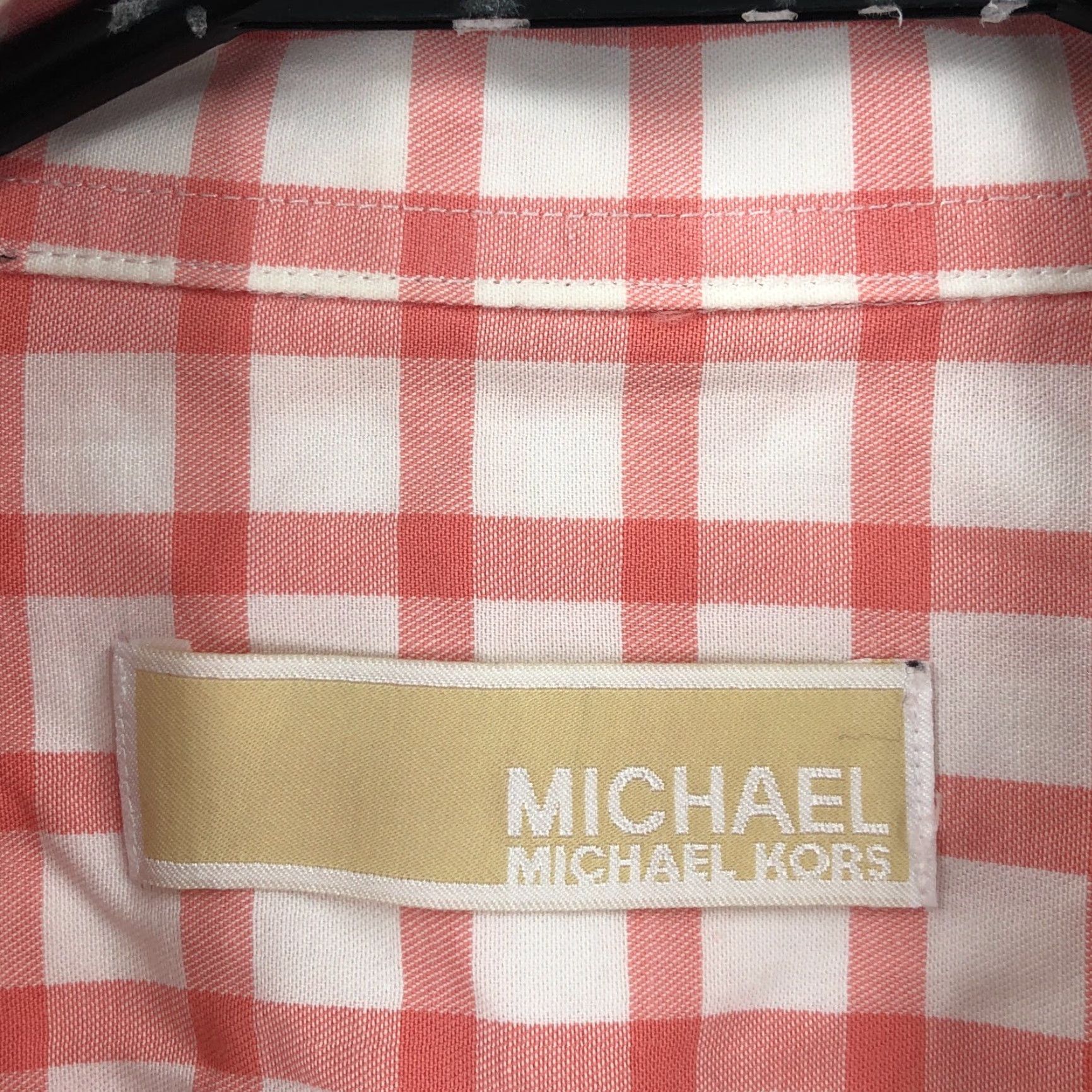 Michael Kors Michael Kors Mens Button-Up Shirt 16 Coral White Long Sleeve Collared Check Pattern Cotton Blend Casual Classic Mens Size US L / EU 52-54 / 3 - 3 Thumbnail