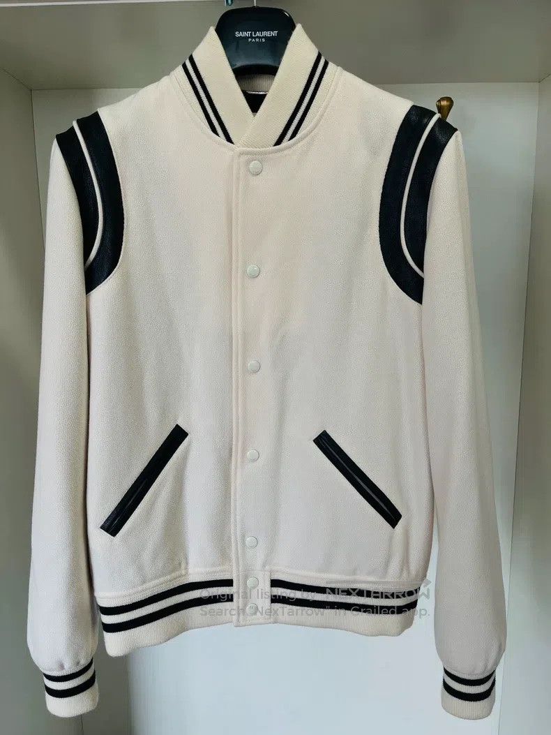 Saint Laurent Paris Saint Laurent Paris White Wool and Baseball Jacket Size US M / EU 48-50 / 2 - 1 Thumbnail