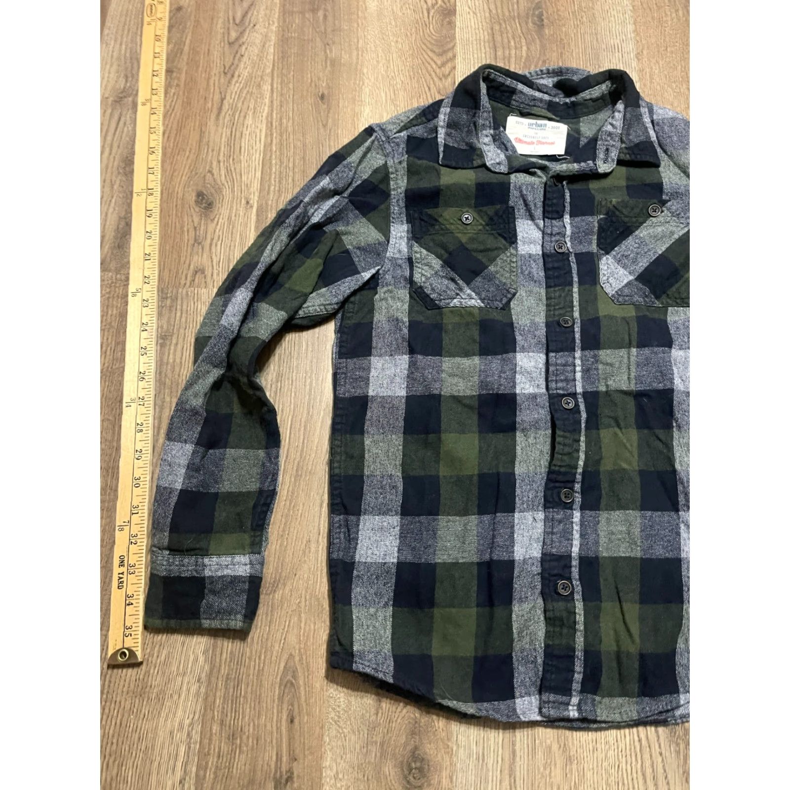Vintage Urban Pipeline Shirt Mens Large Green Black Plaid Button Up Flannel Casual Size US L / EU 52-54 / 3 - 3 Thumbnail