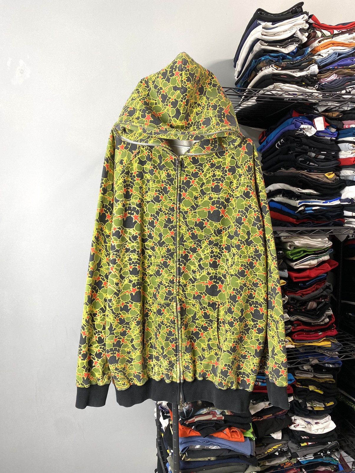 image of Archival Clothing x Vintage Bape A Bathing Ape Full Zip Yellow Green Hoodie, Men's (Size 2XL)