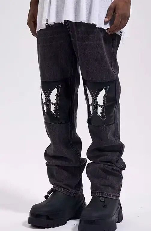 VIBE Street butterfly embroidered patchwork straight jeans Size US 32 / EU 48 - 6 Thumbnail