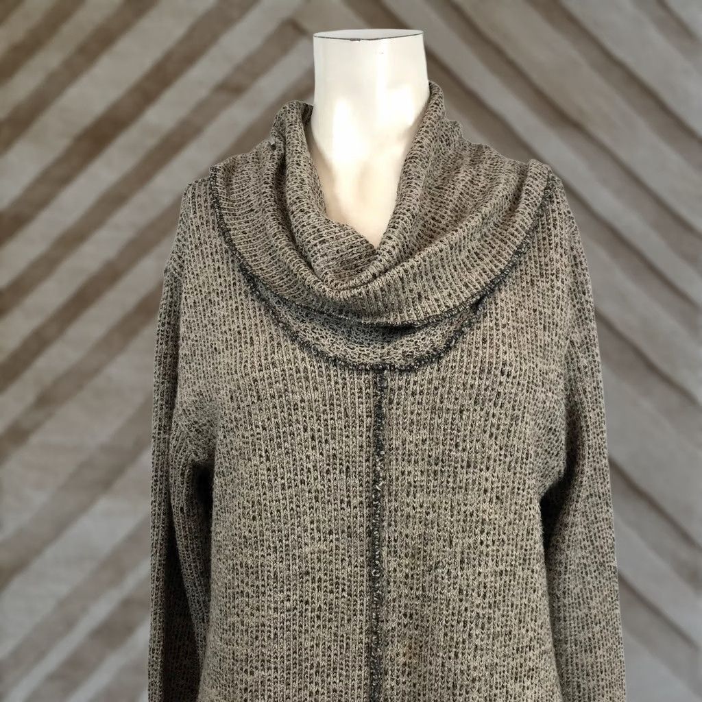 Vintage Bodil Cowl Neck Asymmetrical Marled Knit Brown Sweater S Lagenlook Boho Travel Workwear Casual Size S / US 4 / IT 40 - 1 Thumbnail