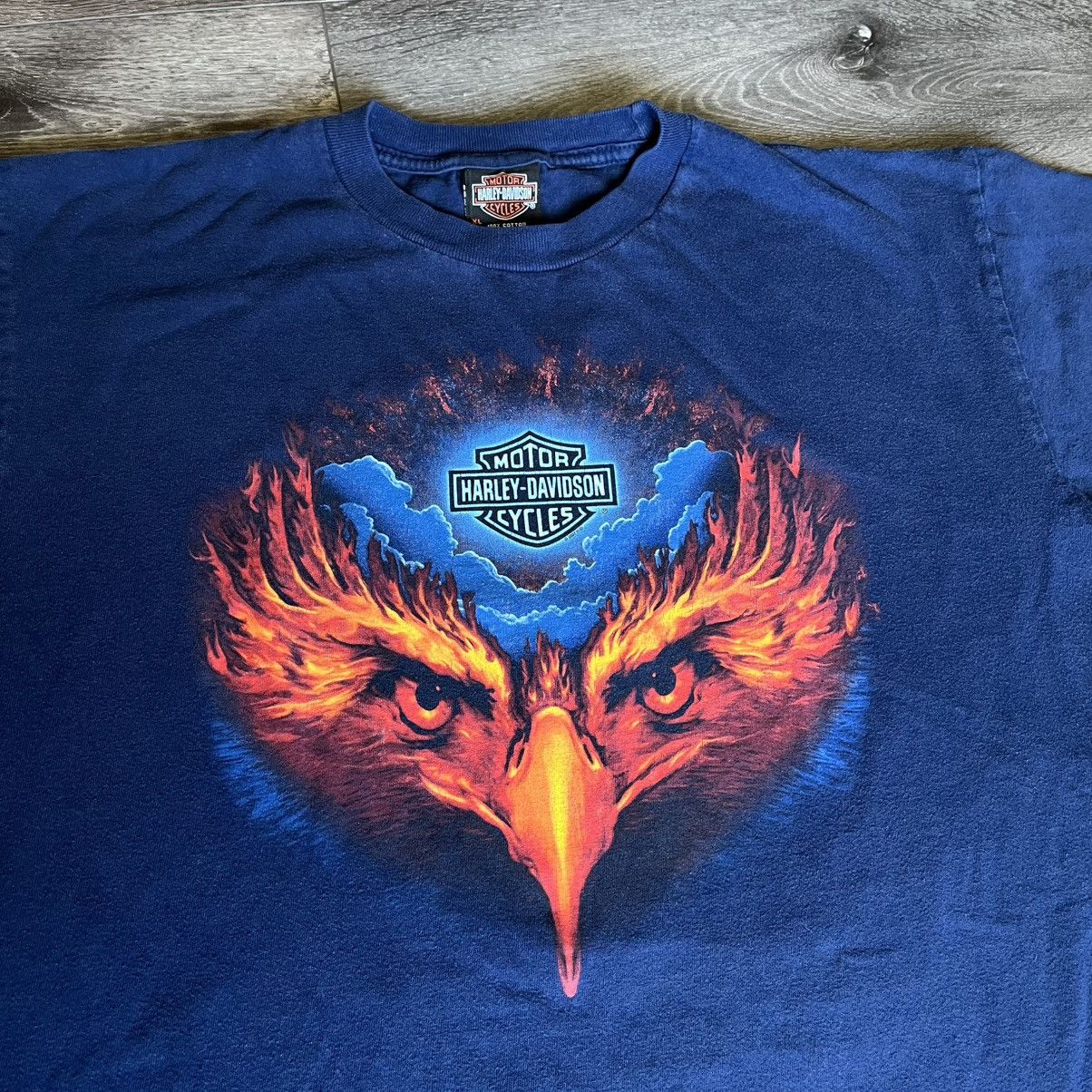 Harley Davidson Vintage 2007 Harley Davidson Flame Bald Eagle Logo Tee Shirt Size US XL / EU 56 / 4 - 3 Thumbnail