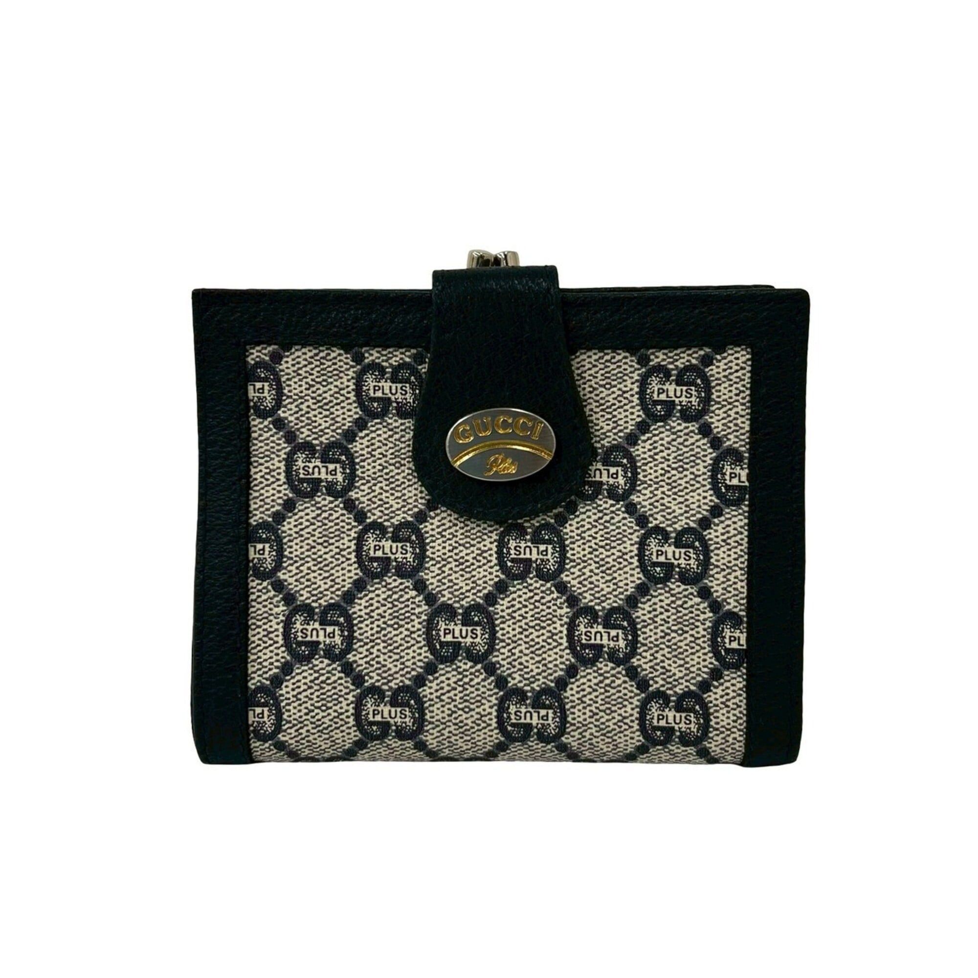 Gucci GUCCI Vintage Gucci Plus Logo Leather Bi-fold Wallet with Clasp Closure, Navy, 329-1 Size ONE SIZE - 1 Thumbnail