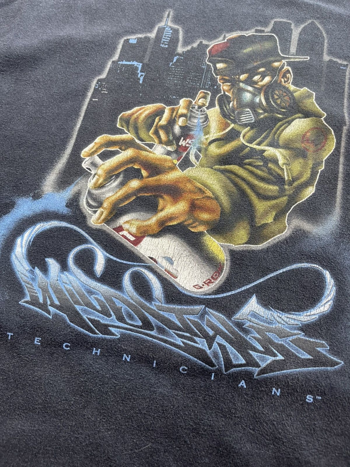 Vintage Vtg Wild Style Technicians Graffiti Gas Mask T-Shirt XL Y2K Size US XL / EU 56 / 4 - 4 Thumbnail