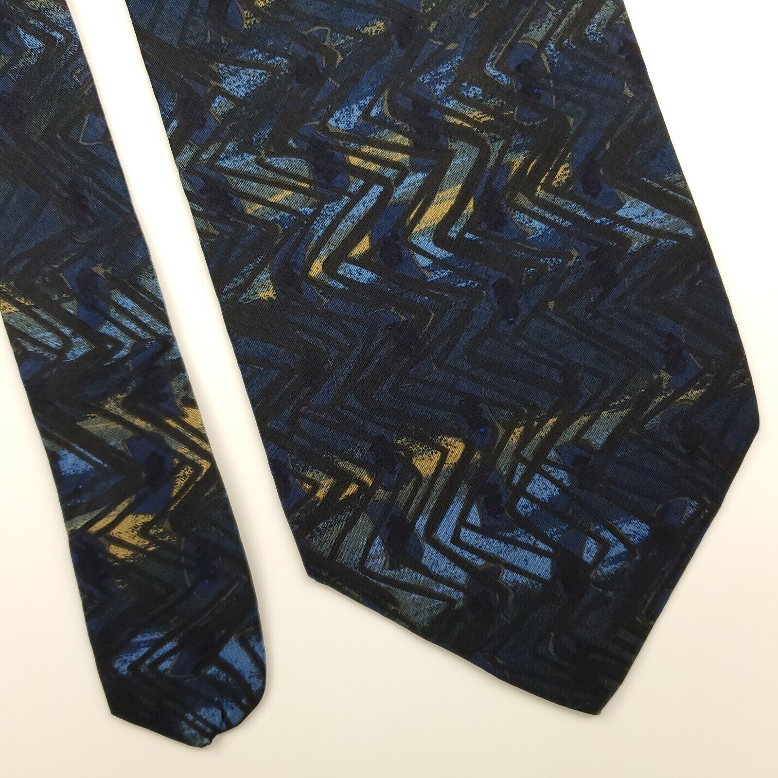 Vintage Geoffrey Beene Blue Abstract Silk Tie Short Size ONE SIZE - 1 Thumbnail