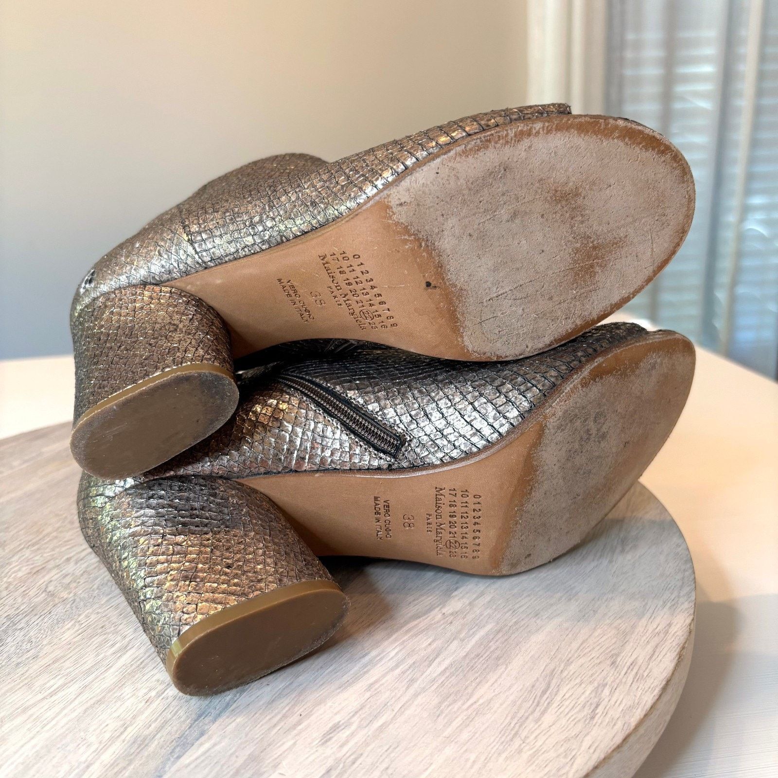 Maison Margiela Maison Margiela Metallic Snakeskin Peep Toe Ankle Boots Sz 8 Size US 8 / IT 38 - 8 Thumbnail