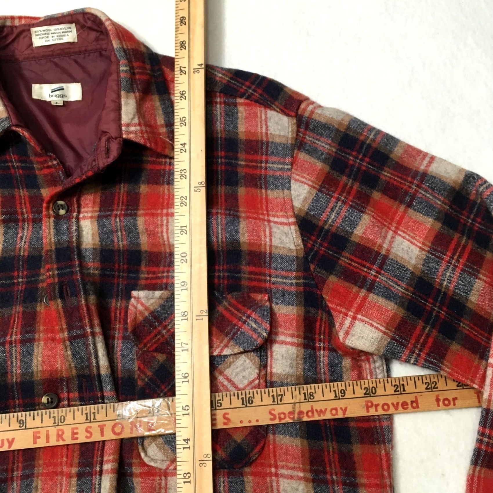 Vintage VINTAGE Briggs Flannel Shirt Large Red Plaid Wool Blend Western 70s Distressed Mens Shirt Size US L / EU 52-54 / 3 - 4 Thumbnail