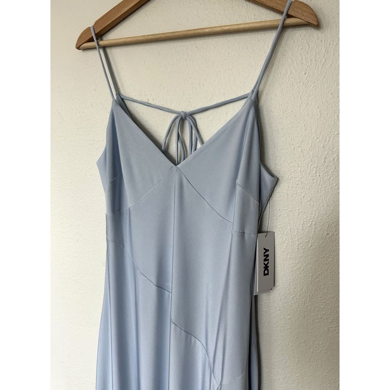 DKNY DKNY Slip Dress Midi Open Back V-Neck Ruffled Hem Light Blue 6 Women's Formal Party/Cocktail Size M / US 6-8 / IT 42-44 - 4 Thumbnail