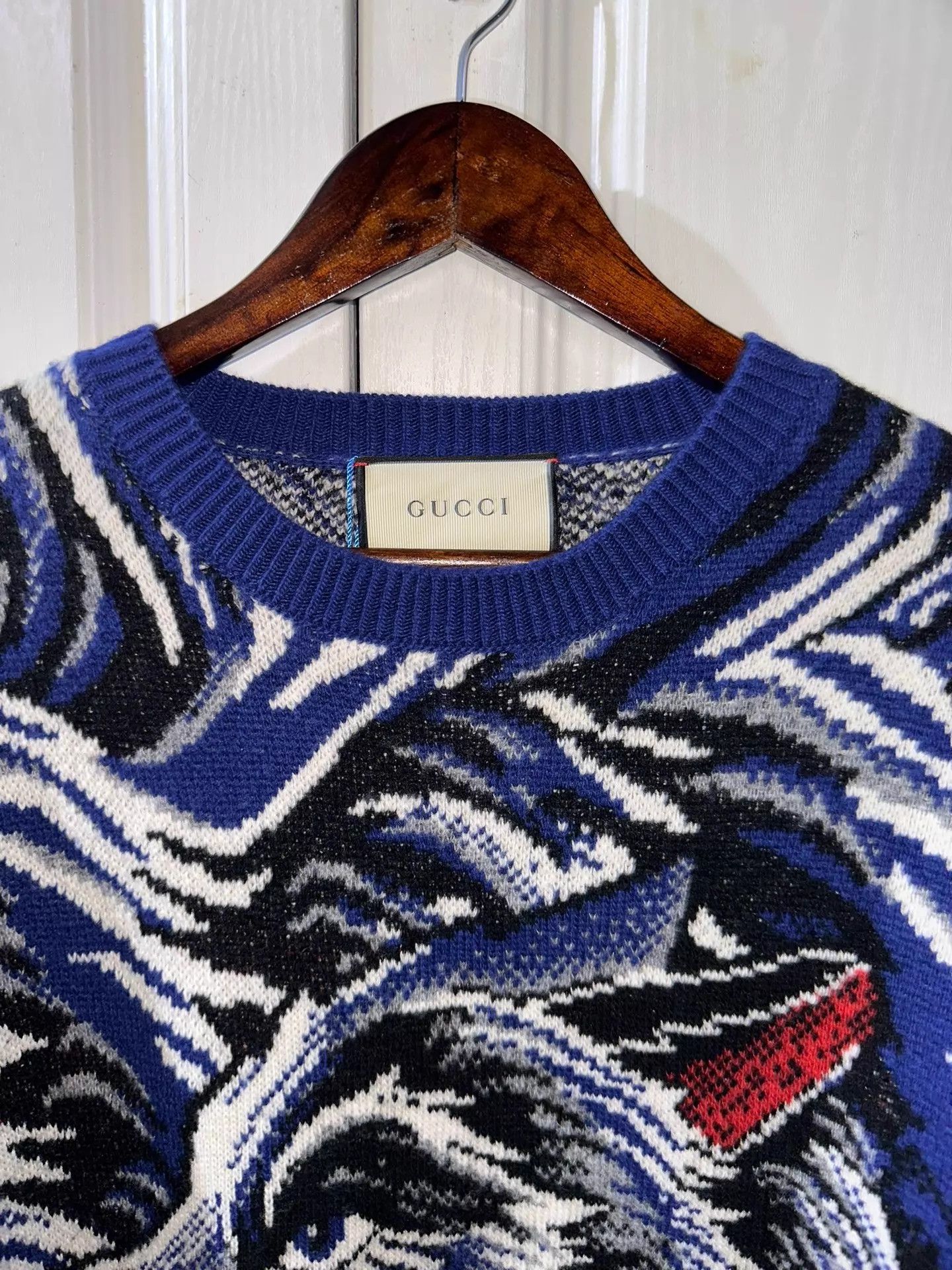 Gucci GUCCI Wolf Head Knit Wool Blue M Runway Sweatshirt Size US M / EU 48-50 / 2 - 3 Thumbnail