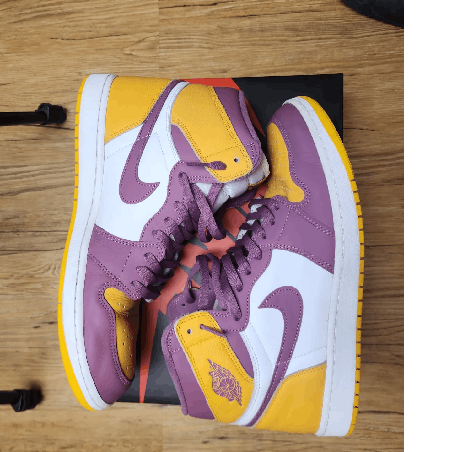 image of Jordan Nike Jordan 1 High Shoes in University Gold/Bordeaux, Men's (Size 13)