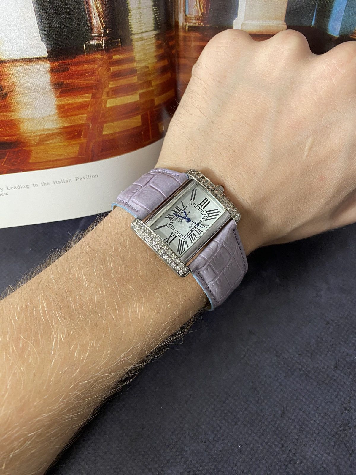 Jewelry Elegant Watch with Crystals and Lilac Strap Size ONE SIZE - 3 Thumbnail