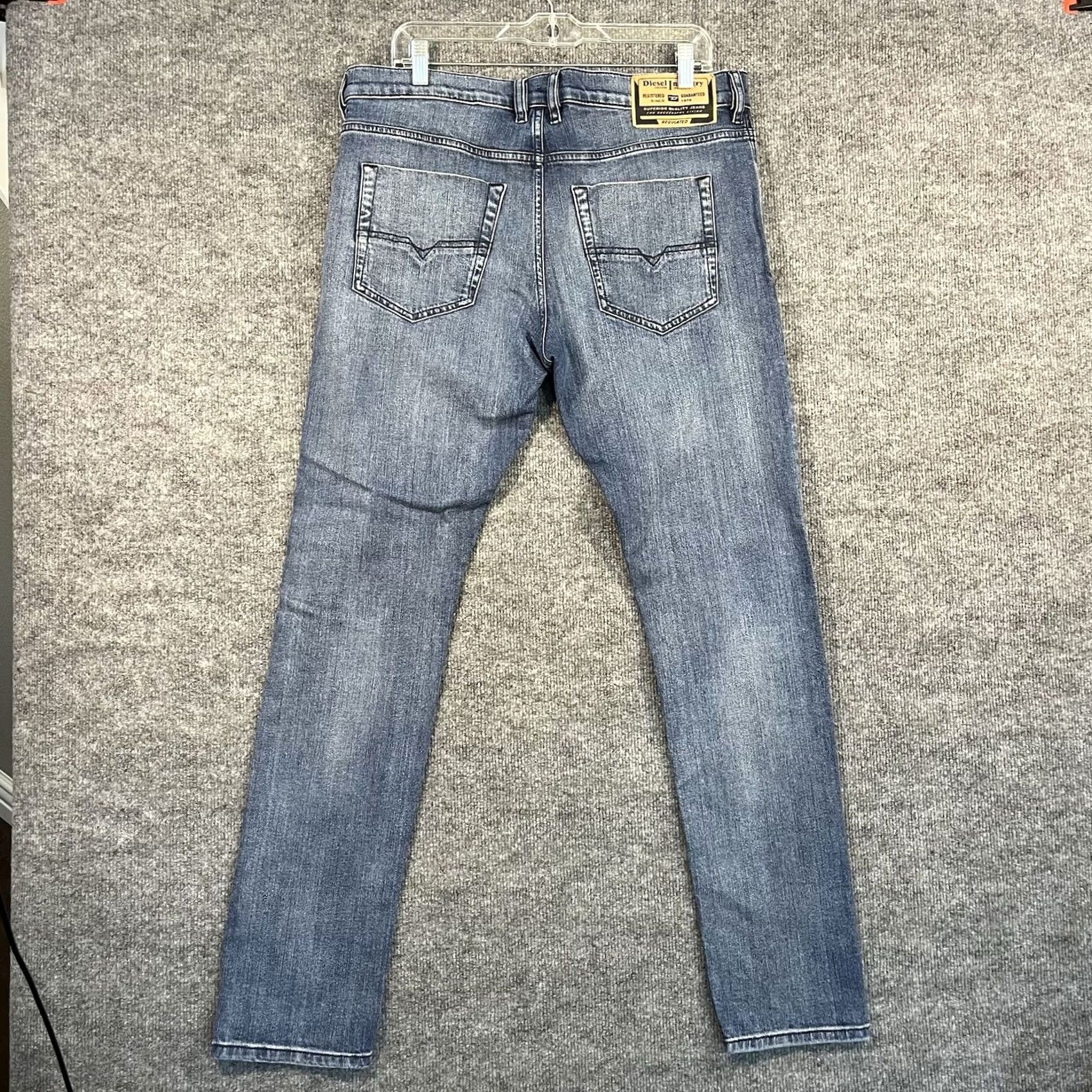 Diesel Diesel Tepphar Mens Stretch Jeans 34x32 Blue Button Fly Faded Whiskers Size US 34 / EU 50 - 7 Thumbnail