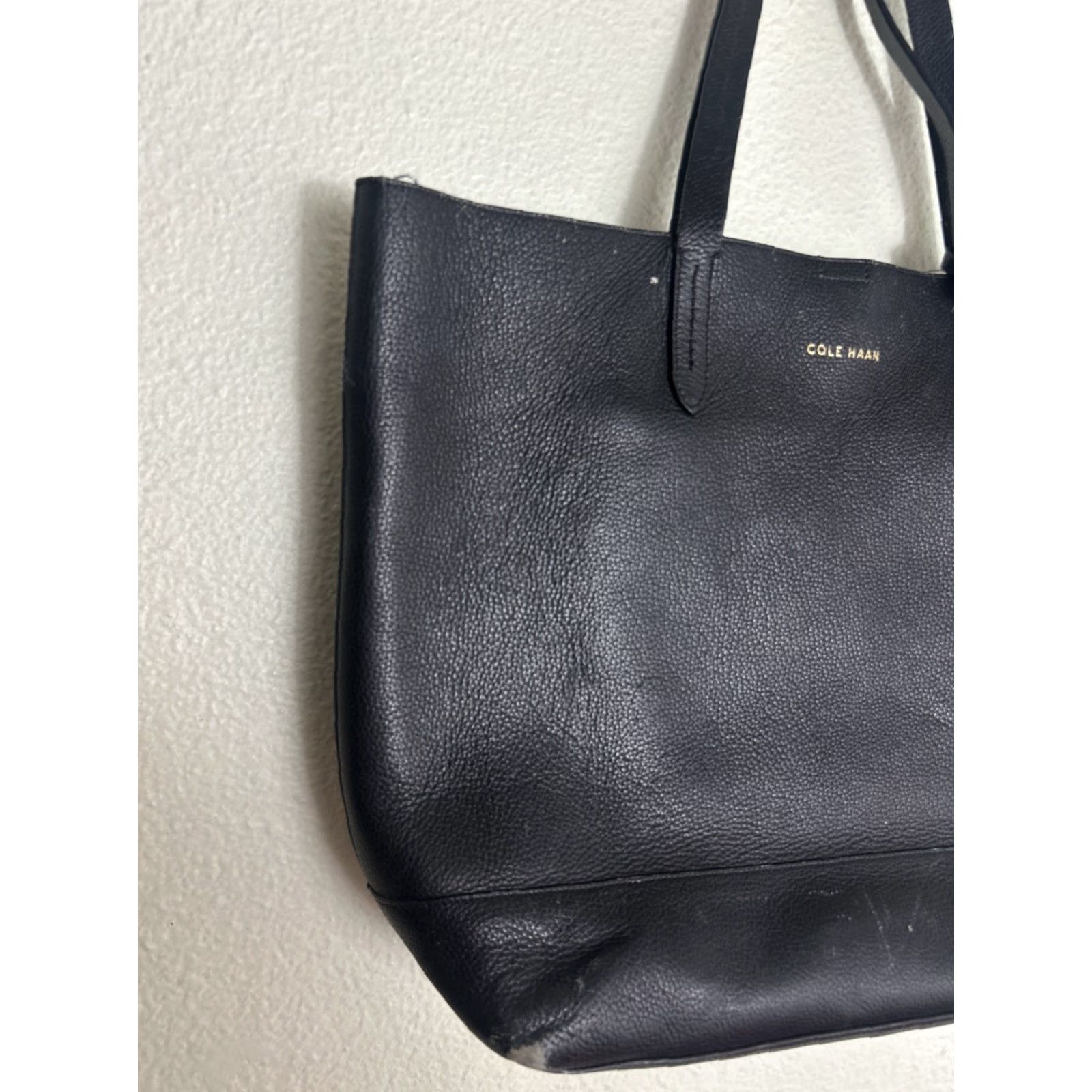 Cole Haan Cole Haan Tote Bag Large Black Pebbled Leather Double Handle Signs Of Wear Size ONE SIZE - 2 Thumbnail
