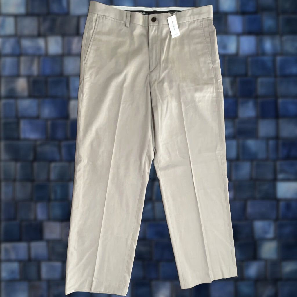 Eddie Bauer Eddie Bauer Chino Pants Mens 35 Relaxed Fit Straight Flat Front Beige 37x32 Size US 35 - 1 Thumbnail