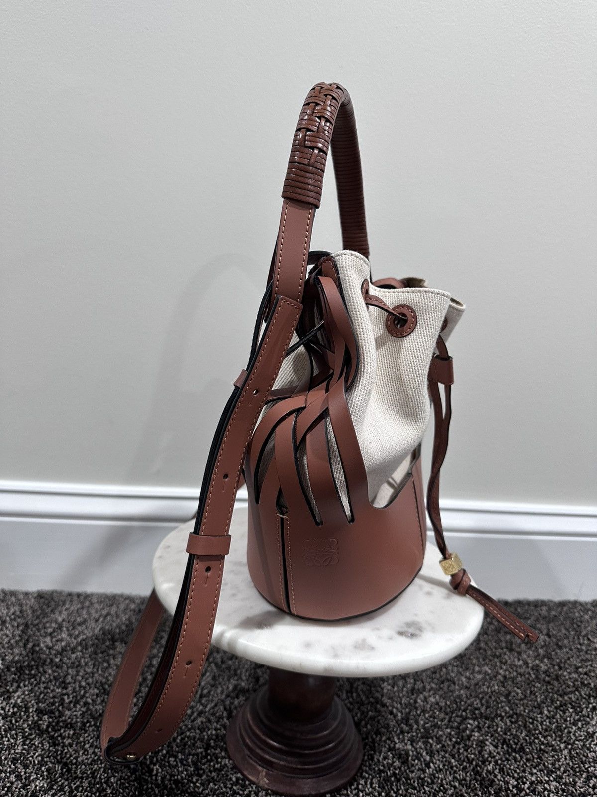 Loewe Loewe Raffia & Leather Calfskin Beehive / Bucket Beach Bag Size ONE SIZE - 3 Thumbnail