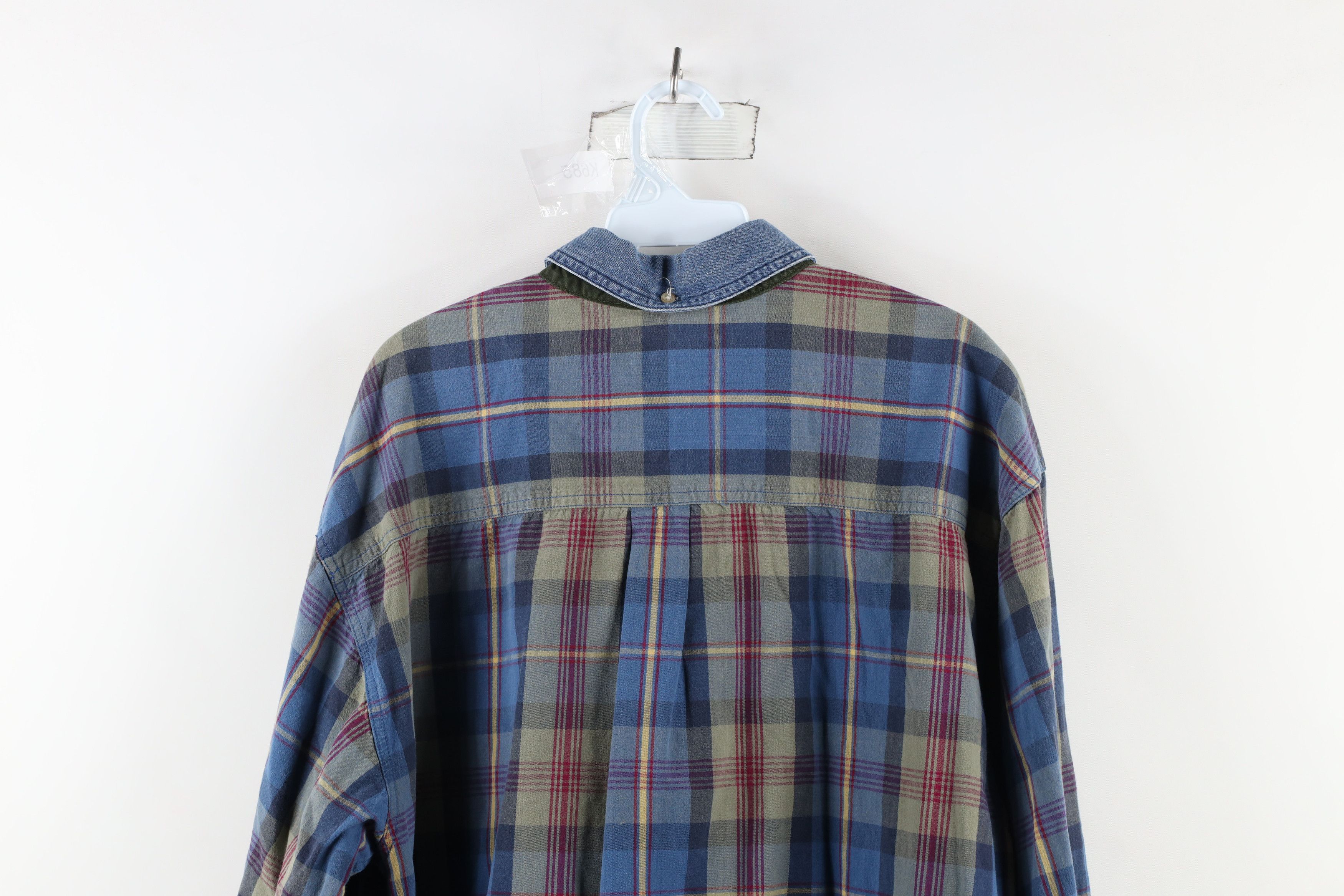 Vintage Vintage 90s Streetwear Denim Collar Button Down Shirt Plaid Size US L / EU 52-54 / 3 - 11 Thumbnail