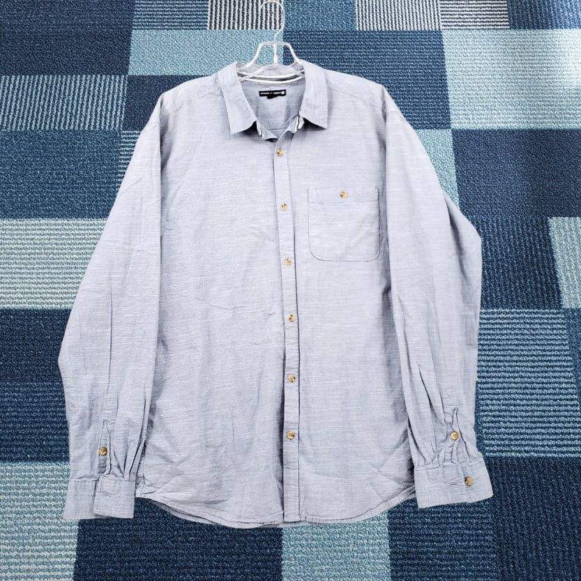 Vintage Ocean Current Shirt Mens XL Button-Up Blue/Grey Pockets Long Sleeves Cotton Casual Workwear Size US XL / EU 56 / 4 - 1 Thumbnail