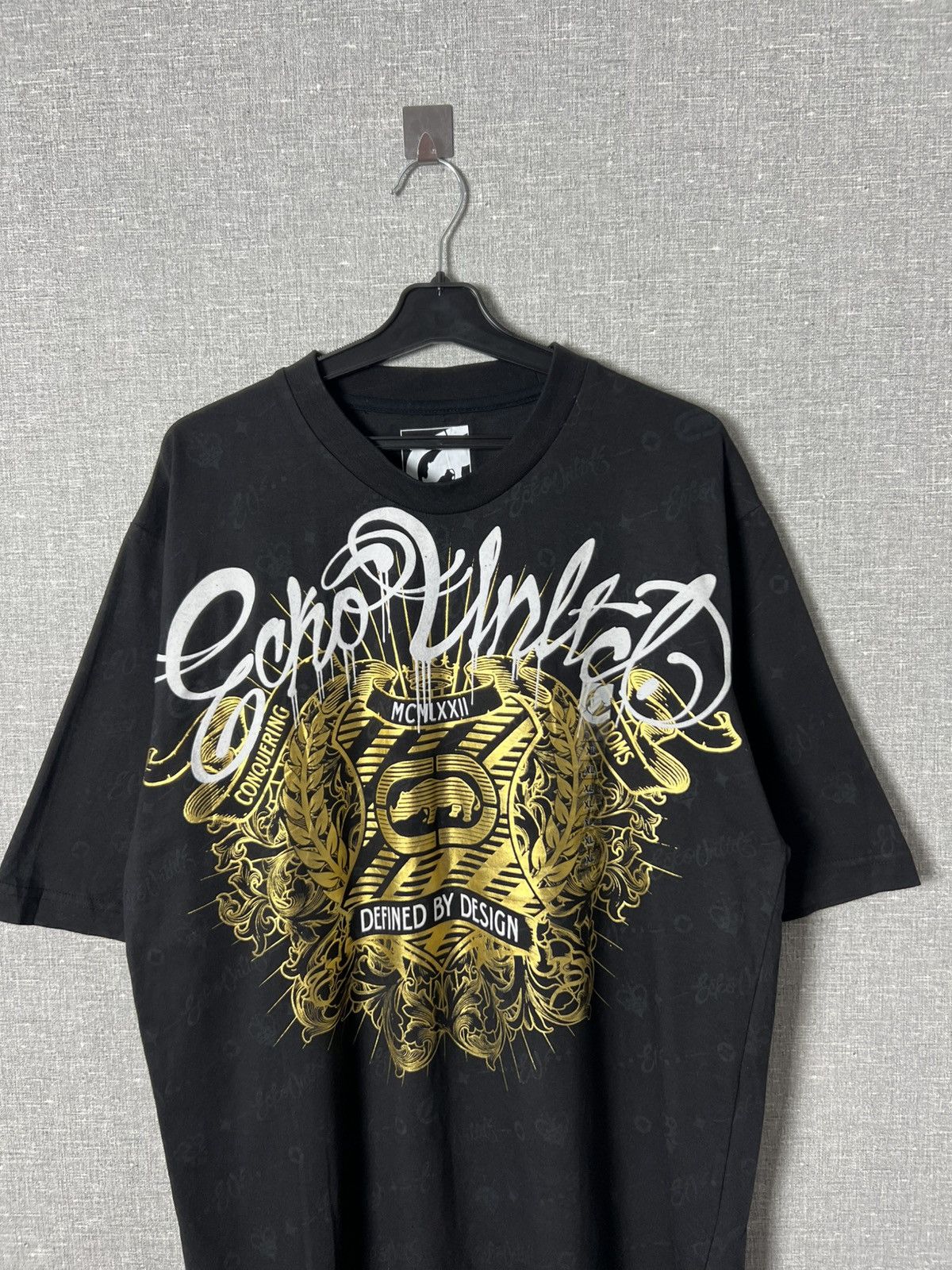 Christian Audigier Ecko Unltd Black Graphic Logo Monogram All Over Print Tee Size US XL / EU 56 / 4 - 2 Thumbnail