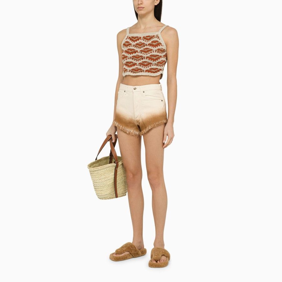 Alanui o1d2blof0724 Denim Shorts in Ivory & Beige Size 27" / US 4 / IT 40 - 2 Thumbnail