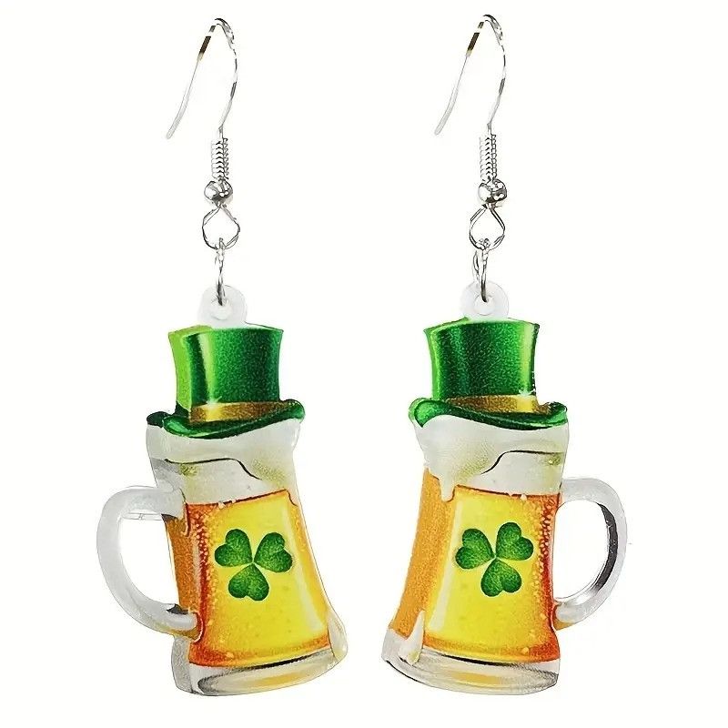Handmade St Patricks Day Earrings Beer Shamrock Leprechaun Hat Dangle Size ONE SIZE - 6 Thumbnail