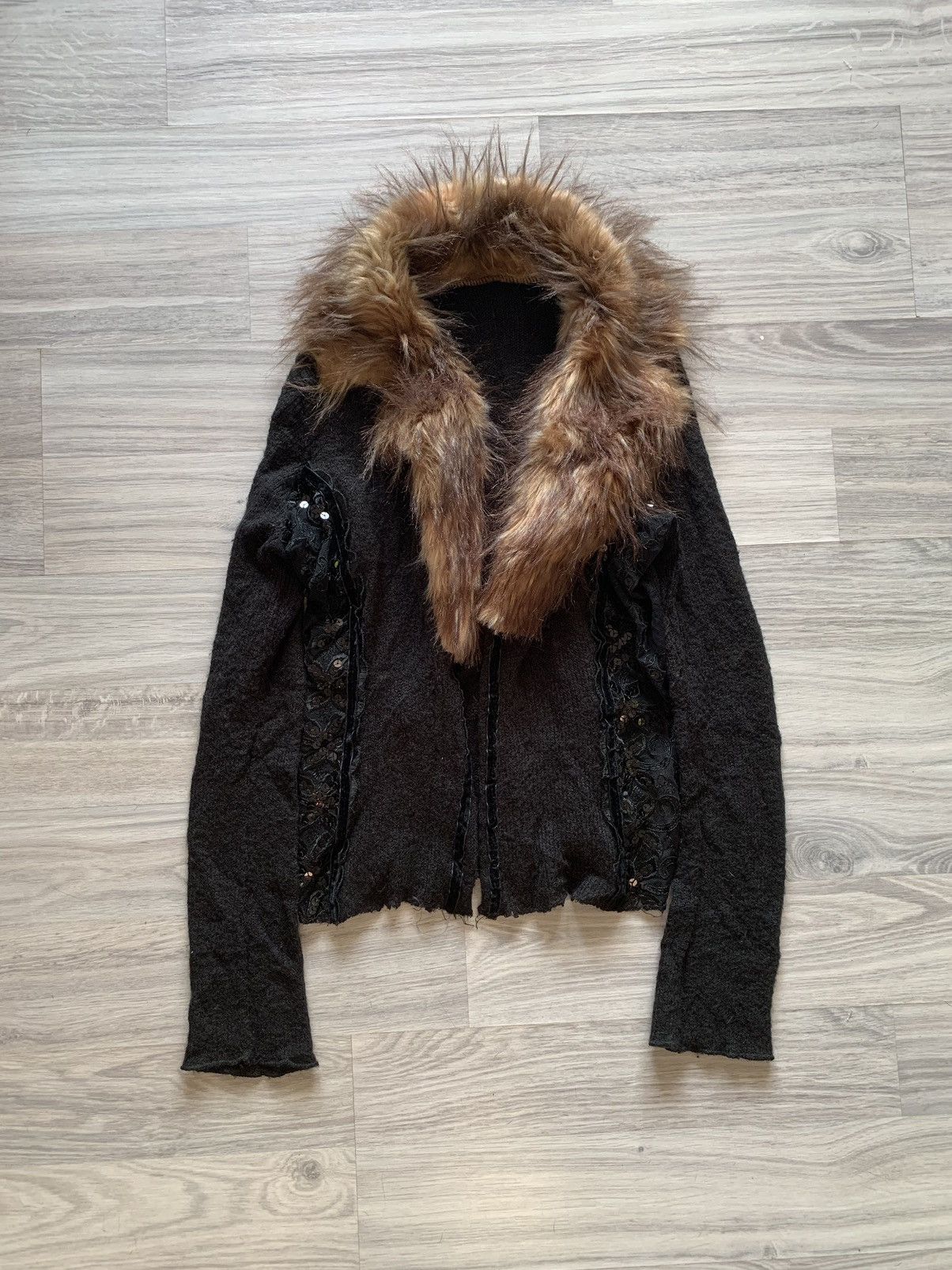 Hysteric Glamour Lana Wool Mohair Mesh Sequins Y2K Vintage Faux Fur Cardigan Size S / US 4 / IT 40 - 2 Thumbnail