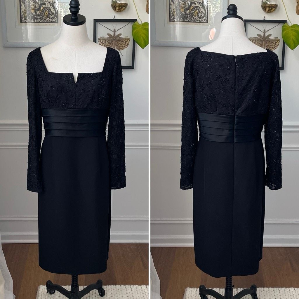 Other Carmen Marc Valvo Black Lace Sequin Long Sleeve Dress Cocktail 12 Size XL / US 12-14 / IT 48-50 - 1 Thumbnail