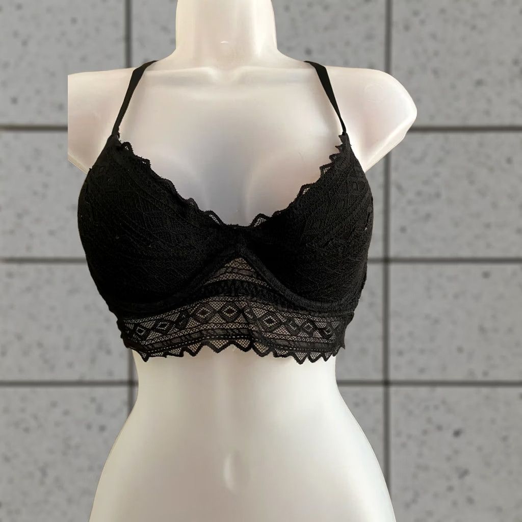 Victoria's Secret VINTAGE Victoria's Secret Pink Racerback Black lace medium Bra Womens Black M Underwire Push Up Satin Nylon Solid Underbust 32B Size ONE SIZE - 1 Thumbnail