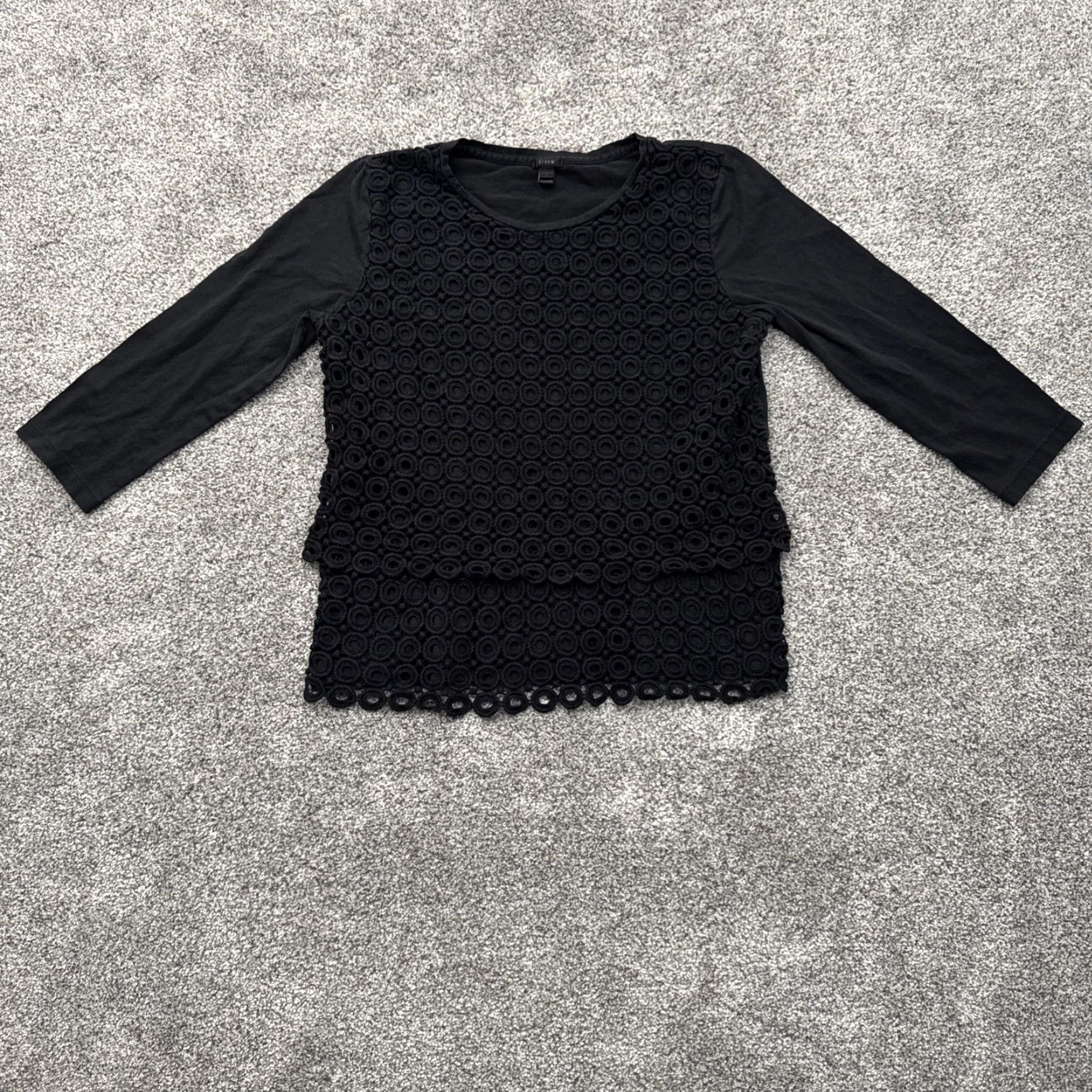 J.Crew J.CREW Top Small Eyelet Cutout Lace Blouse 3/4 Sleeve Black S Women Casual Office 60s Bohemian Classic Romantic Size S / US 4 / IT 40 - 2 Thumbnail