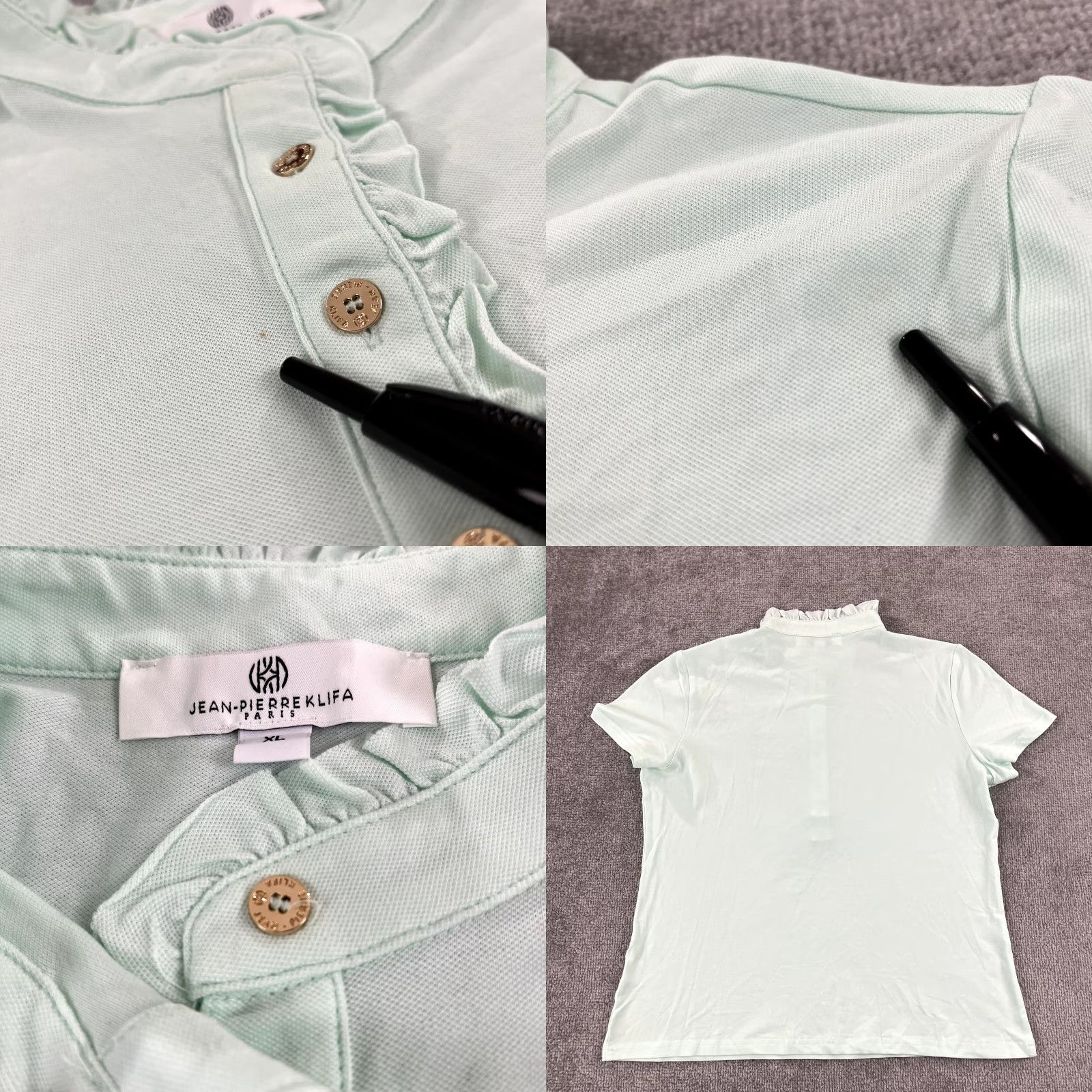 Vintage JEAN PIERRE KLIFA Polo Shirt Womens XL Mint Green Ruffled Short Sleeve Athletic Sports Size XL / US 12-14 / IT 48-50 - 8 Thumbnail