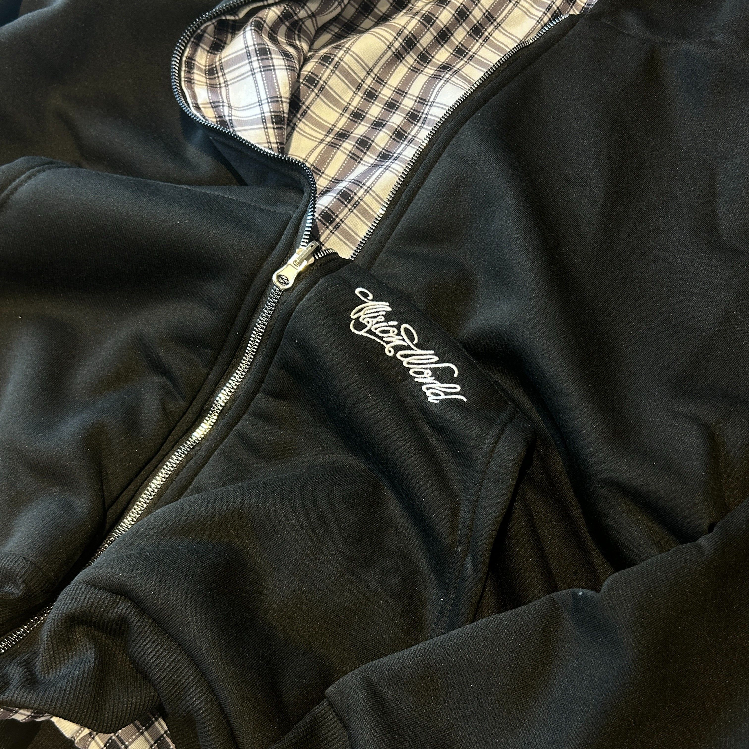 Japanese Brand Oversized baggy reversible zip up hoodie in checkered black. Size US M / EU 48-50 / 2 - 3 Thumbnail