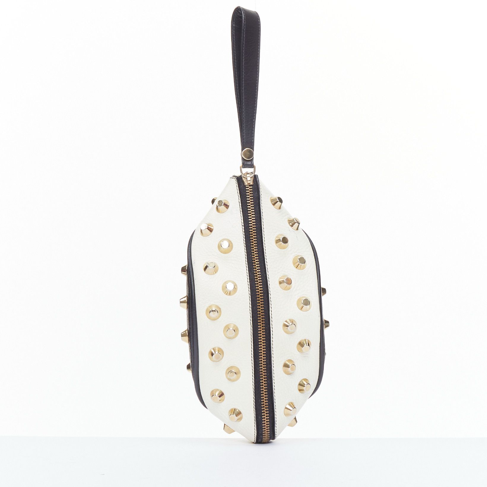 Other GIANCARLO PETRIGLIA white back leather gold studded wristlet clutch bag Size ONE SIZE - 1 Thumbnail