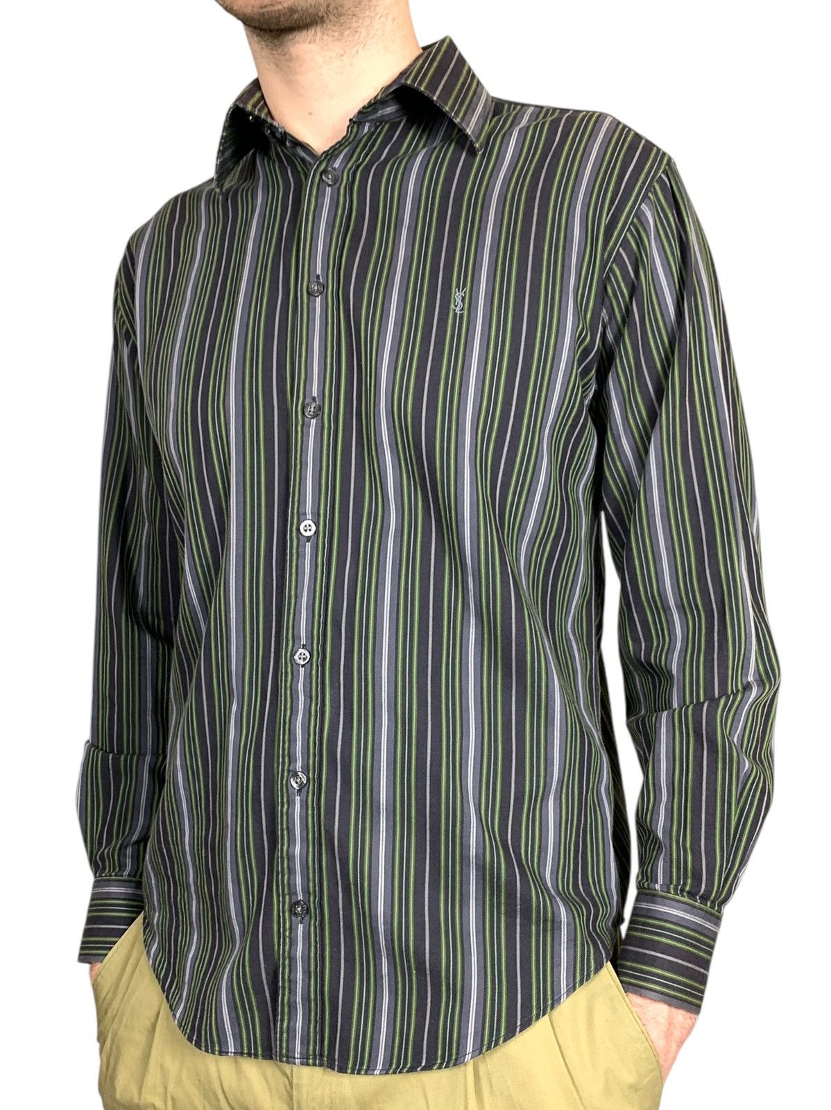 Yves Saint Laurent Yves Saint Laurent YSL Logo Striped Cotton Shirt Size US M / EU 48-50 / 2 - 2 Thumbnail