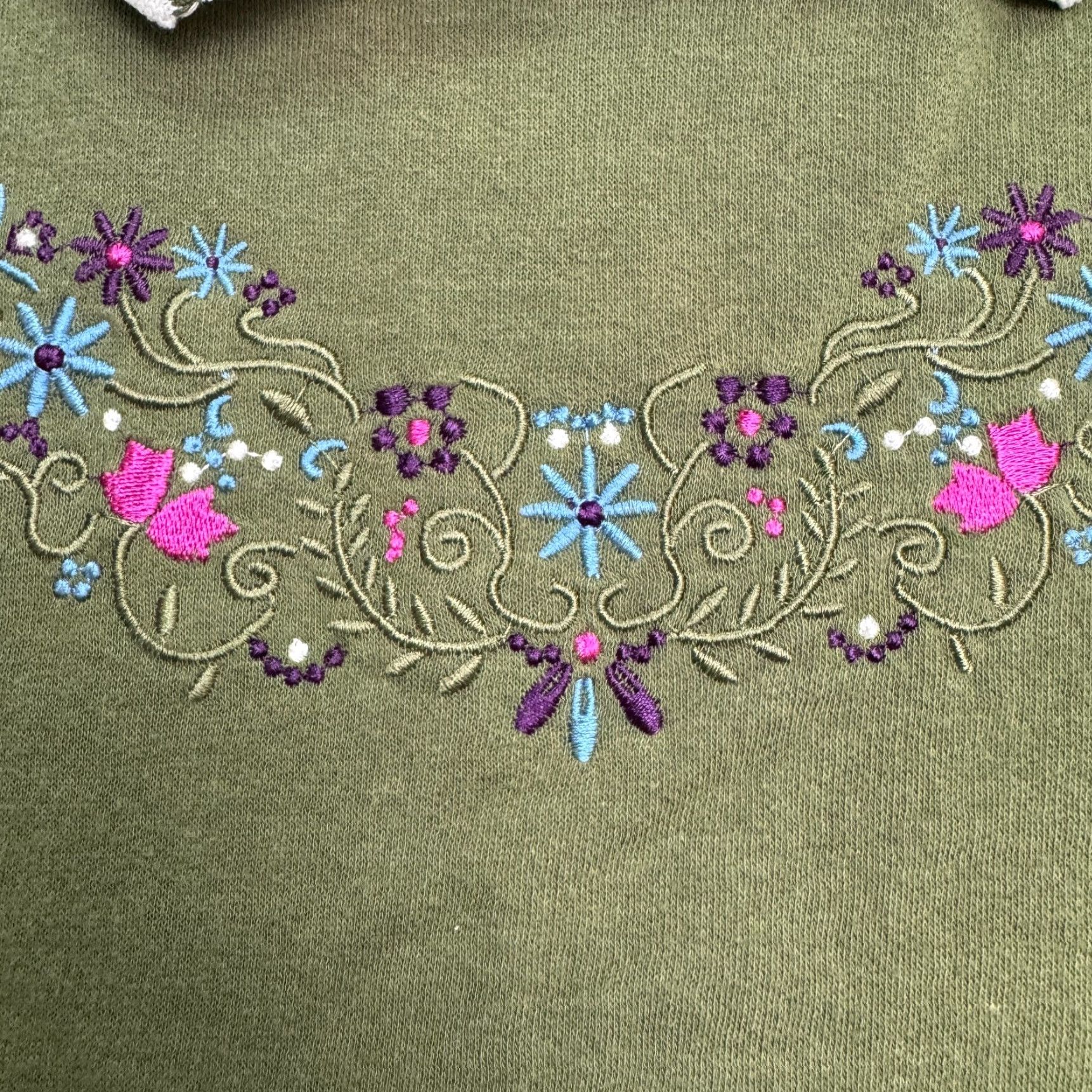 Vintage Adrian Delafield Embroidered Collared Pullover Sweatshirt Womens XL Green Pullover Sweatshirt Floral Bohemian Womens XL Green Size XL / US 12-14 / IT 48-50 - 4 Thumbnail