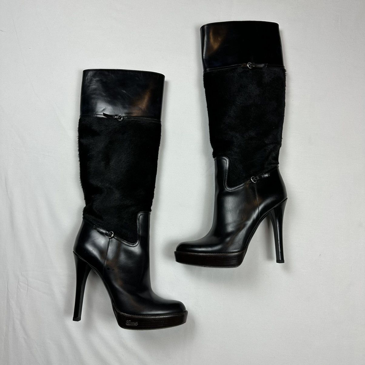 Gucci 2000s Gucci By Tom Ford Pony Hair Platform Boots Archive Size US 11 / IT 41 - 1 Thumbnail