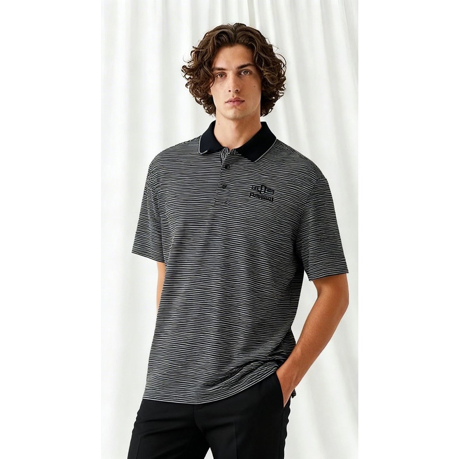 Disney Disney Parks Disneyland Polo Shirt Men XL Black Gray Striped Size US XL / EU 56 / 4 - 1 Thumbnail