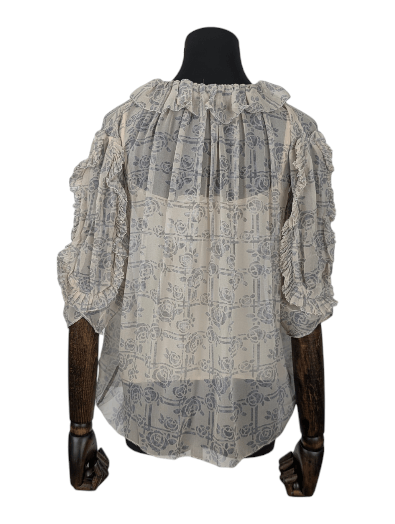 3.1 Phillip Lim Beige Sheer Top with Navy Floral Overall Print Size XS / US 0-2 / IT 36-38 - 3 Thumbnail