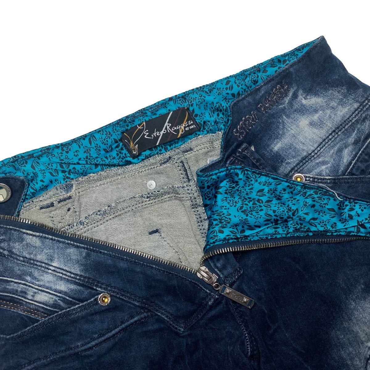 Other Estero Ragazza Distressed Zipper Biker Jeans Slim Fit Dark Size US 28 / EU 44 - 3 Thumbnail