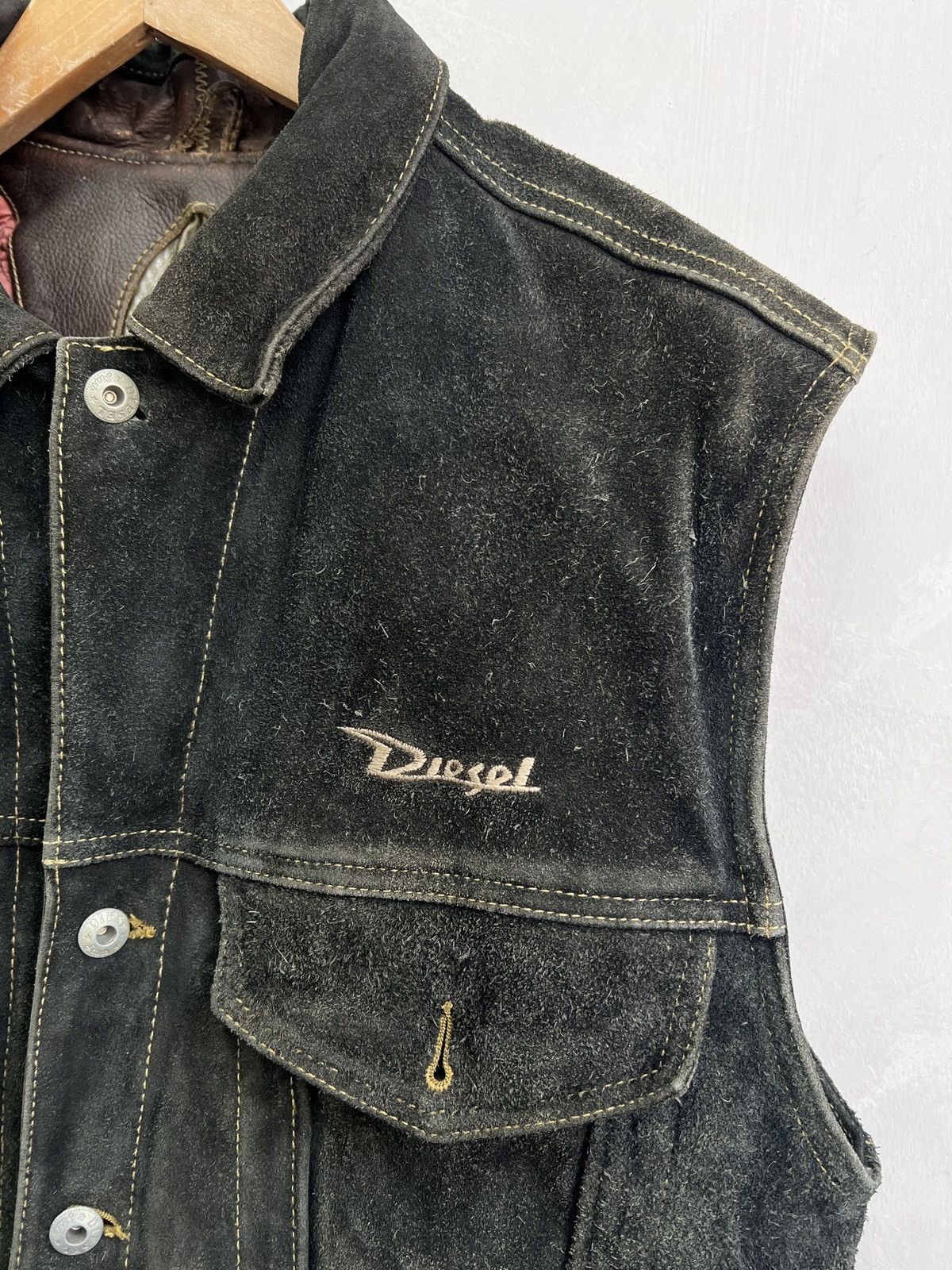 90s retro suede leather tracker jacket diesel punk Grindr
