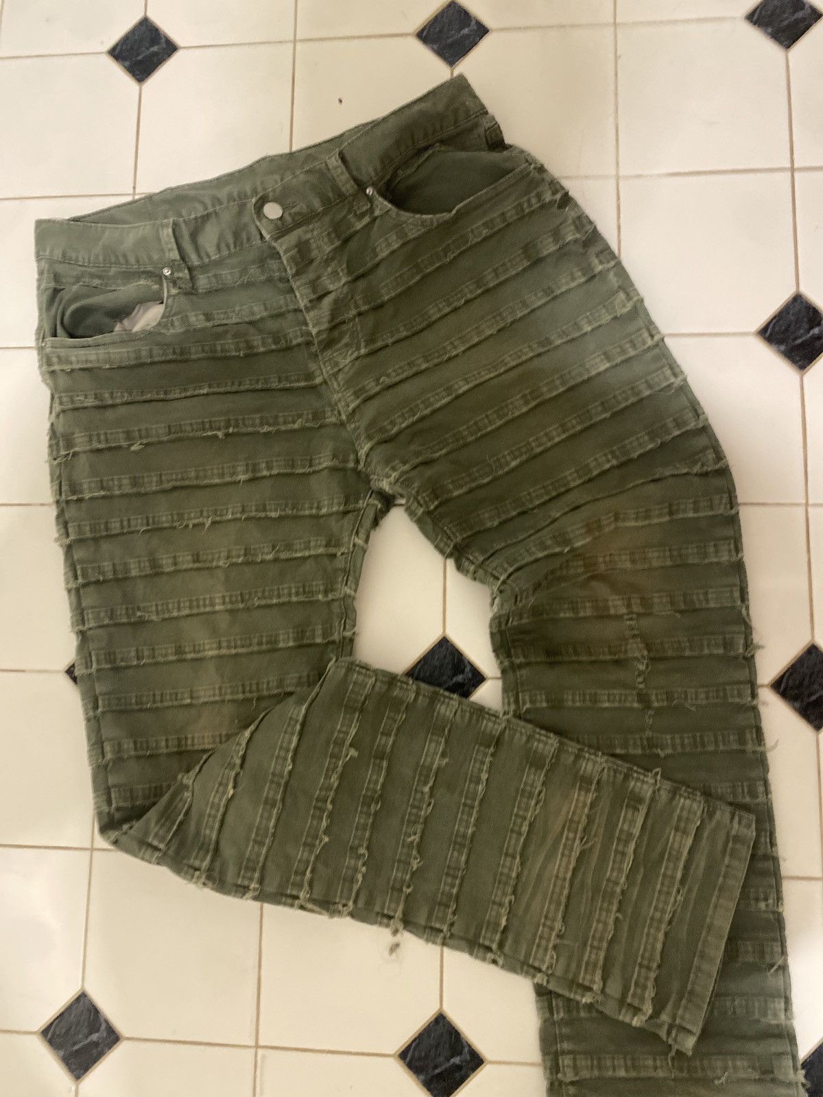 MNML × Vintage MNML Olive Frayed Designer Pants Size US 36 / EU 52 - 1 Thumbnail