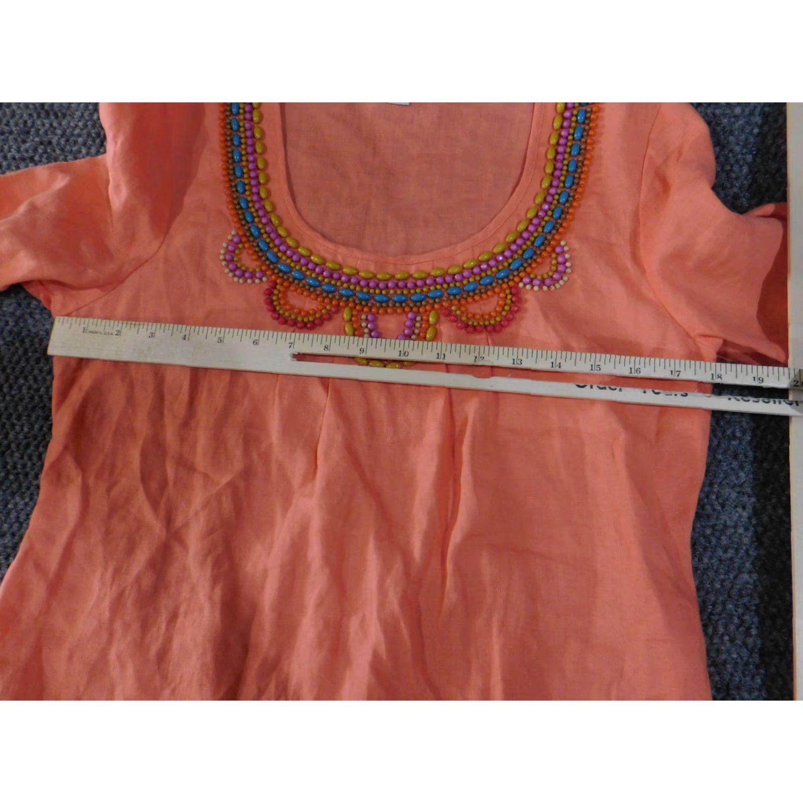 Boden Boden Blouse Womens 6 Orange Linen Beaded Embroidered Boho Shirt 3/4 Sleeve Round Neck Pullover Casual Summer Spring White? Wait. Size M / US 6-8 / IT 42-44 - 7 Thumbnail